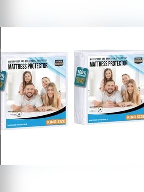 Two White Waterproof Mattress Protector - King Size